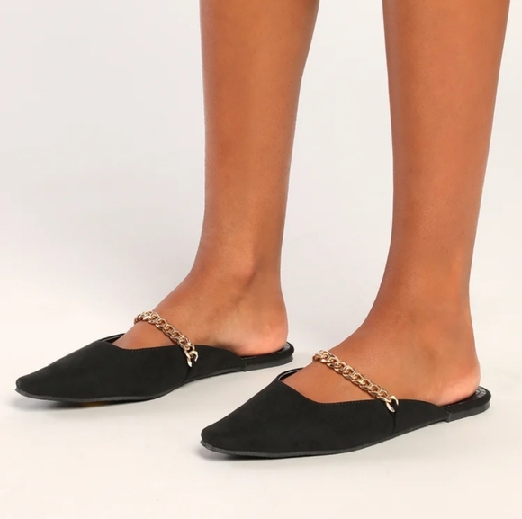 LULU'S Lavareta Black Suede Chain Pointed-Toe Loafer Slides 8.5 - Picture 14 of 14